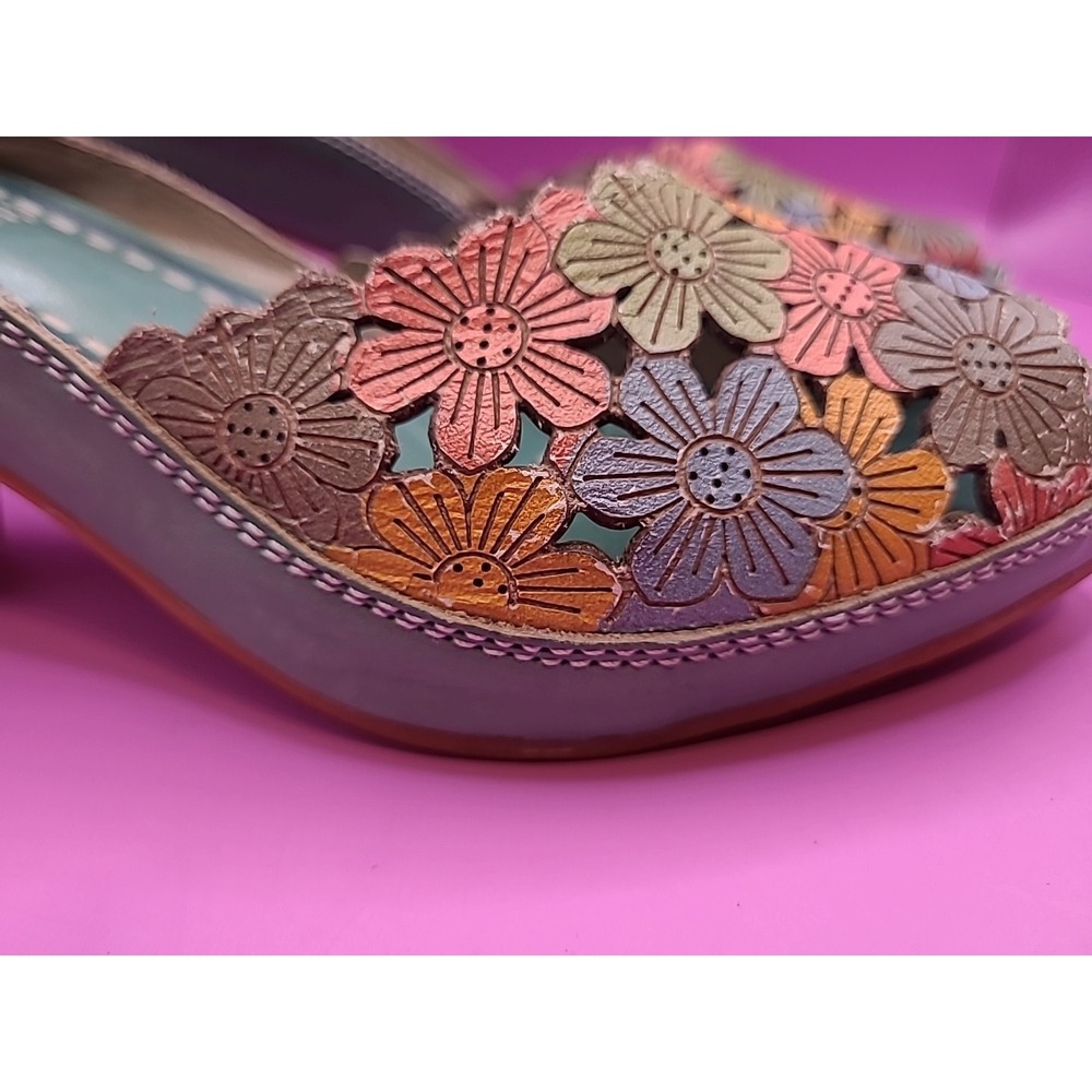 L'Artiste AVNIA Sandals Blue Multi Floral Hand Painted Peep Toe Heels 39 - Picture 7 of 12